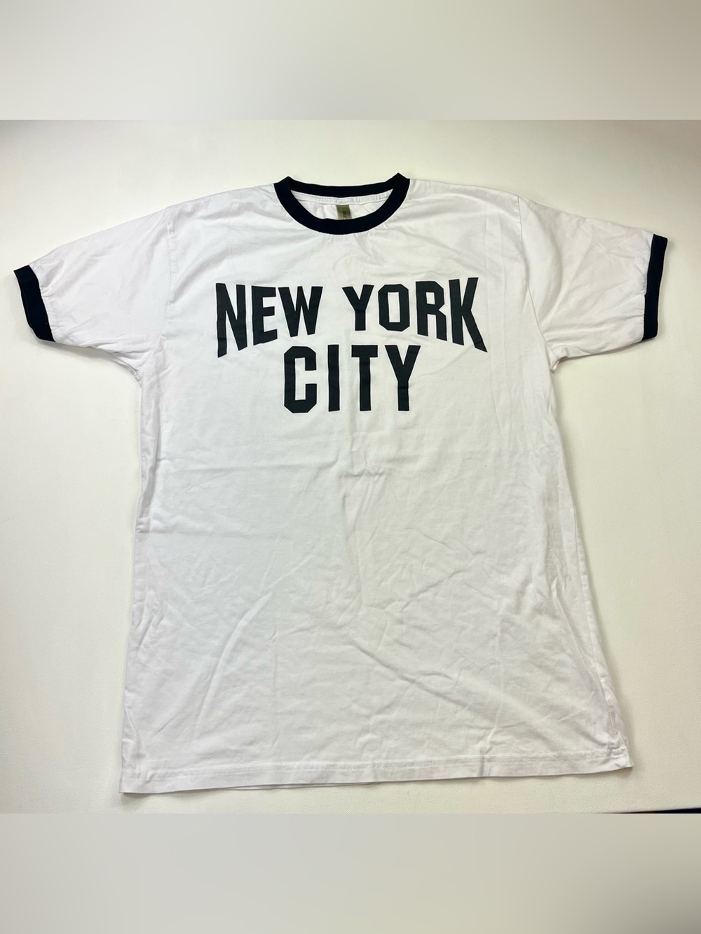 New York City John Lennon T-Shirt Ringer Style White Black Size L NYC Image READ